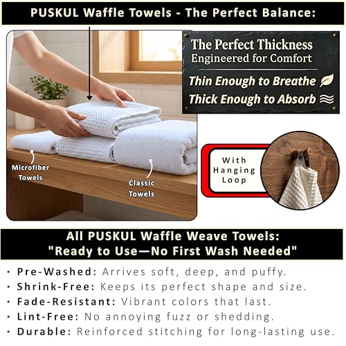 PÜSKÜL 2-Piece White Waffle Bath Towels for Bathroom | Natural 100% Turkish Cotton Towel | Soft Absorbent Quick-Dry Lightweight 32x63 Extra Large Turkish Bath Sheet (White Bath Towels - Pack of 2) - color: White