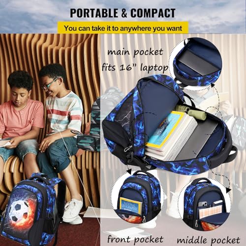 Jumpopack Boys Backpack Soccer Backpacks School Backpacks for Boys Elementary School Bag Bookbag World Cup Kids Backpack with Lunch Box,Soccer Print - color: Navy Football