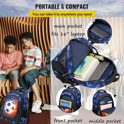 Jumpopack Boys Backpack Soccer Backpacks School Backpacks for Boys Elementary School Bag Bookbag World Cup Kids Backpack with Lunch Box,Soccer Print - color: Navy Football