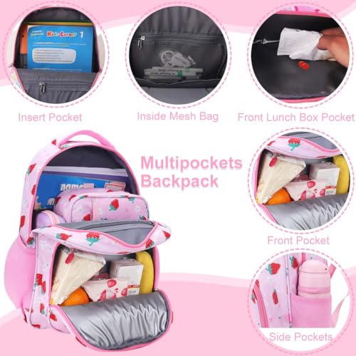 RHCPFOVR Kids Backpack for Girls - Girls Backpack 3-8 Ages Strawberry for Kids 15 Inch School Bookbag for Kindergarten Elementary School Bookbag for Girl 1st 2nd Grade - style: Pink Strawberry