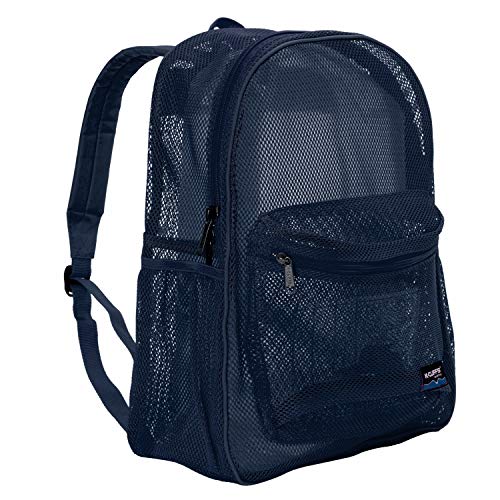 K-Cliffs Heavy Duty Mesh Backpack Quality Classic Student Net Bookbag Durable See Through Simple Netting Daypack Basic School Bag Navy - color: Navy
