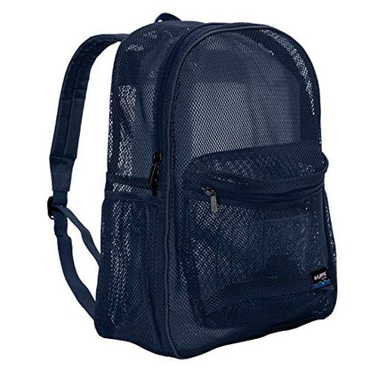 K-Cliffs Heavy Duty Mesh Backpack Quality Classic Student Net Bookbag Durable See Through Simple Netting Daypack Basic School Bag Navy - color: Navy