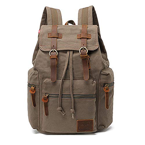 AUGUR High Capacity Canvas Vintage Backpack - for School Travel 12-15" Laptop Backapcks for Men Casual Daypacks Rucksack (M-Army Green) - color: Army Green, size: Medium