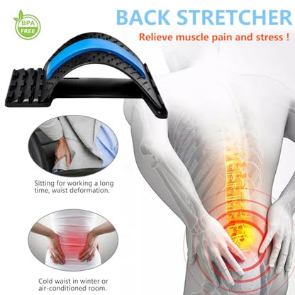JUMPOW Back Stretcher for Lower Back Pain Relief, 4 Level Adjustable Lumbar Back Cracker Board for Scoliosis, Spine Decompression, Sciatica - color: Black, Blue-4 Level