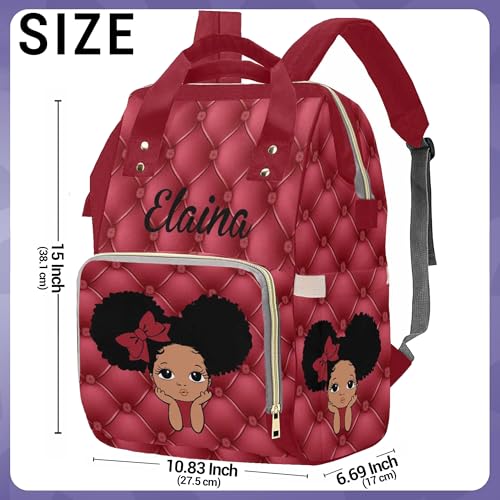 Newcos Personalized Afro Princess Diaper Bag Backpack with Name Custom Mommy Nursing Baby Bags for Women,Customized Red Large Nappy Bags - color: 230112-15