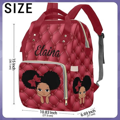 Newcos Personalized Afro Princess Diaper Bag Backpack with Name Custom Mommy Nursing Baby Bags for Women,Customized Red Large Nappy Bags - color: 230112-15