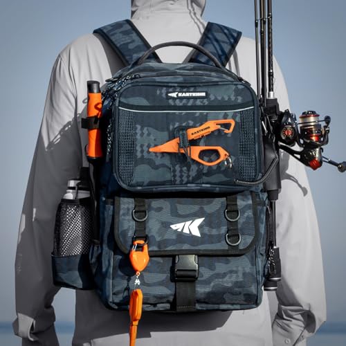 KastKing BaitSpace Fishing Tackle Backpack with Removable Bait Binder,2 Rod Holders Storage Fishing Gear and Equipment - color: G: Blue Camo（Without tackle box）