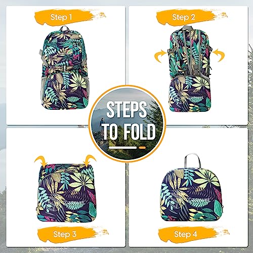 ZOMAKE Lightweight Packable Backpack 35L, Light Foldable Backpacks Water Resistant Collapsible Hiking Bag, Compact Folding Day Pack for Travel Camping(Mixed Color-Leaves) - color: Mixed Color-leaves