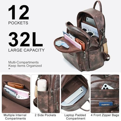 LATMAP Backpack Purse for Women Laptop Backpack, Leather Travel Back Pack Shoulder Bag Teacher College Daypack Work Handbag fits 14" Laptop, Coffee - color: Style1-coffee