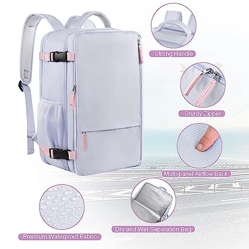 Sinaliy Carry on Backpack, Waterproof 17 Inch Laptop Backpack for Women, Flight Approved Backpack for Travel, College, Work - color: Purple