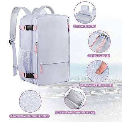Sinaliy Carry on Backpack, Waterproof 17 Inch Laptop Backpack for Women, Flight Approved Backpack for Travel, College, Work - color: Purple
