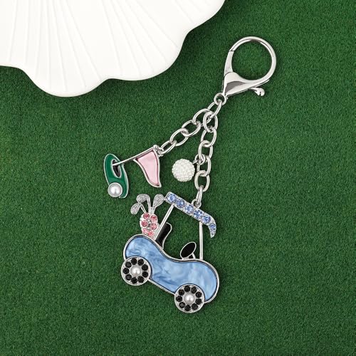 Madison Tyler Western Cowboy Boots Cherry Bow Bubble Tea Strawberry Cute Keychain | Bag Charms for Handbags Purse Charms - color: Silver Golf