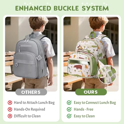 3PCS Boys Backpack Ages 5-8 with Lunch Bag & Pencil Case, Toddler School Backpack for Kids Boys - 15inch Backpack Boy Bookbag for Preschool Kindergarten Elementary School - color: Zoo