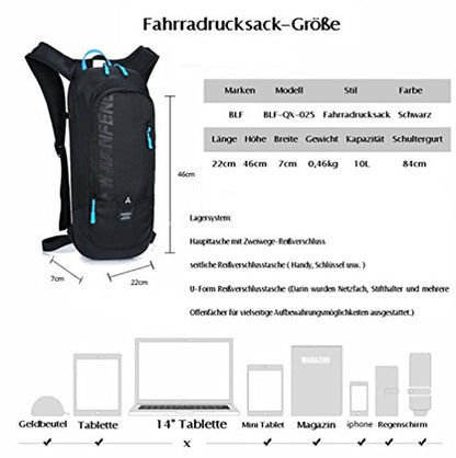 WINDCHASER Cycling Backpack, 10L Bicycle Backpack Waterproof Breathable Bag for Outdoor Travel Hiking Climbing Biking Running Skiing (Black) - color: Black