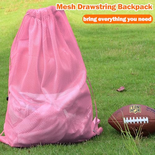 NATURAL STYLE Large Mesh Drawstring Backpack Bag, Gym Sports String Bag, Outdoor Workout Beach Swim Bag (Pink) - color: Pink