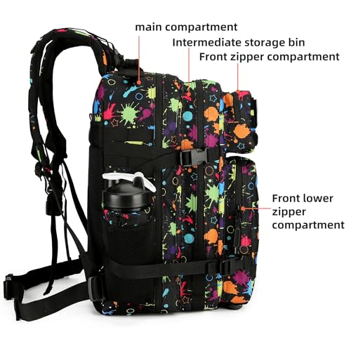 Lovelinks21 Tactical Assault Backpack - 45L 3 Day Assault Pack with MOLLE, Waterproof Rucksack - Fluorescent Tie Dye - color: Fluorescent Tie Dye