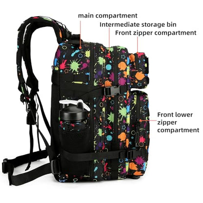 Lovelinks21 Tactical Assault Backpack - 45L 3 Day Assault Pack with MOLLE, Waterproof Rucksack - Fluorescent Tie Dye - color: Fluorescent Tie Dye