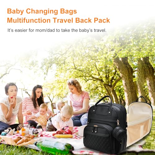 Astro alan Baby Diaper Bag Backpack with Changing Station, Waterproof Large Capacity Diaper Bag for Moms and Dads, Plant-Based Leather with USB Charging Port, Baby Gift for New Parents, Black - color: Vegan Leather Black
