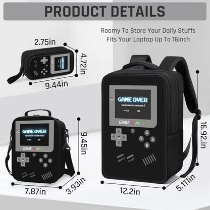 School Backpack for Boys,3pcs Gamer Boys Backpack with Lunch Box Set for Kids Children Teens Elementary Middle School,17" Large Capacity Student Bookbag & Multifunctional Video Game Travel Bag - color: Black-backpack Set
