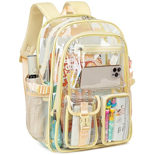 abshoo Large Clear Backpack For Girls Women School Bookbag Heavy Duty Transparent Backpack (Light Yellow) - color: Light Yellow