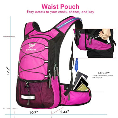 Mothybot Hydration Pack, Insulated Hydration Backpack with 2L BPA Free Water Bladder and Storage, Hiking Backpack for Men, Women, Kids for Running, Cycling, Camping - Keep Liquid Cool up to 5 Hours - color: Pink