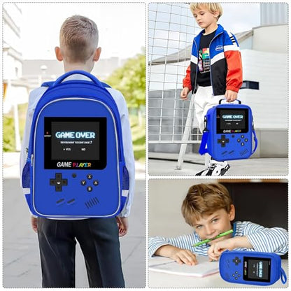 Backpack for School Boys,3pcs Boys Backpack and Lunch Box Set for Elementary Middle School, 17″ Video Game Bookbag for Ages 6-18 Kids Children Teens - color: Game Backpack Set-blue