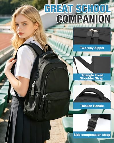 Black Backpack for Men Women, Lightweight Basic Causal Daypack Travel Carry on Backpack for Teens Boys and Girls Fits 15.6 Inch Laptop - color: J-black