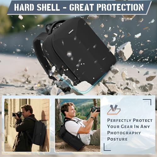 RAINSMORE Camera Backpack Hard Shell for DSLR/SLR Waterproof Camera Bag with Laptop Compartment 15.6 Inch Professional Camera Case with Rain Cover Photography Backpack Bag with Camera Lens Case Black - color: Black