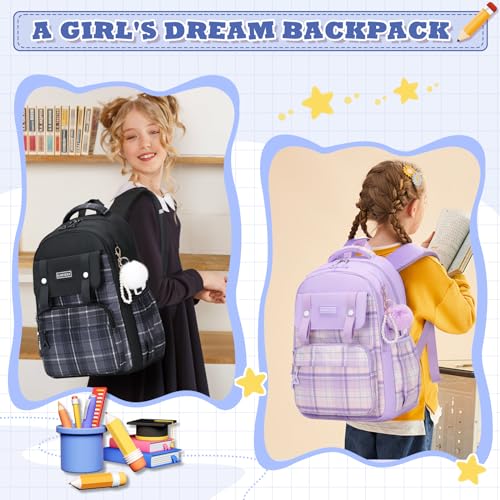 MUSEVOS Girls Backpack, Ideal School Backpack for Girls from Elementary to Teen Years, Kawaii Bookbag Cute Large Capacity - color: Black