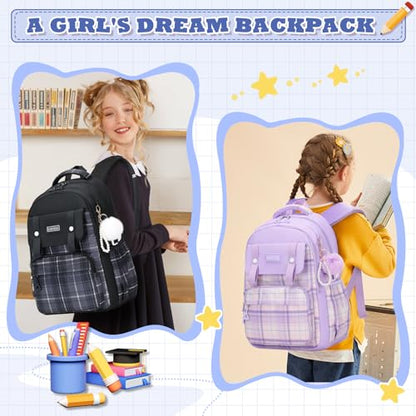 MUSEVOS Girls Backpack, Ideal School Backpack for Girls from Elementary to Teen Years, Kawaii Bookbag Cute Large Capacity - color: Black