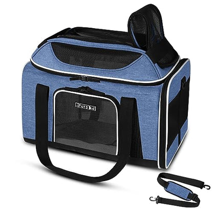 Petskd Top-Expandable Pet Carrier 18x13x9.5 Inches Southwest Airline Approved, Soft-Sided Carrier for Small Cats and Dogs with Locking Safety Zippers and Anti-Scratch Mesh(Blue) - color: Blue, size: 18.0"L x 13.0"W x 9.5"H