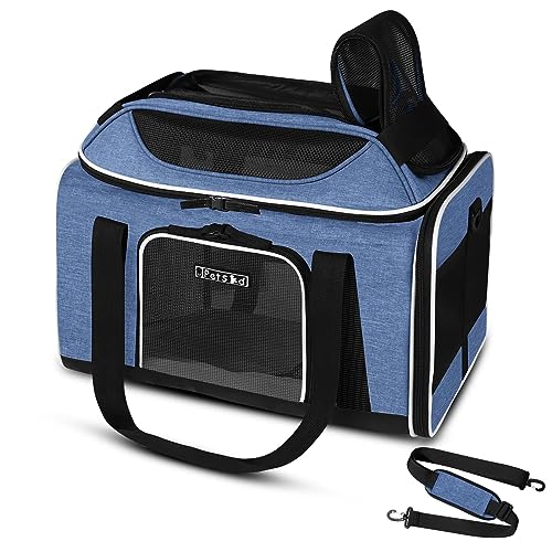 Petskd Top-Expandable Pet Carrier 18x13x9.5 Inches Southwest Airline Approved, Soft-Sided Carrier for Small Cats and Dogs with Locking Safety Zippers and Anti-Scratch Mesh(Blue) - color: Blue, size: 18.0"L x 13.0"W x 9.5"H
