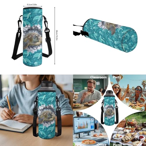 Talayituse 3D Turtle Jellyfish Print 6 Pcs Backpack Set Travel Bag Portable Bookbag Large Capacity Backpacks Schoolbag with Lunch Box Pencil Case Water Bottle Holder, Bookmark & Keychain - color: 3d Turtle Jellyfish