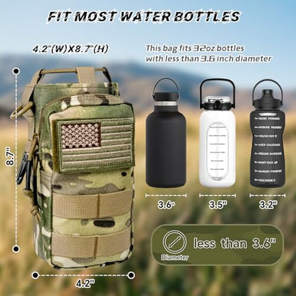 Water Bottle Holder with Strap - Tactical Insulated Water Bottle Sleeve with MOLLE System Water Bottle Cover Cross-Body Pouch for Walking Hiking Camping Gym 32oz&40oz - color: CP Camo