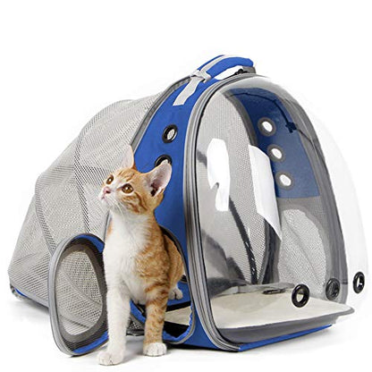 Back Extension Cat Travel Carrier Backpack (Blue, Clear Window) - color: Blue