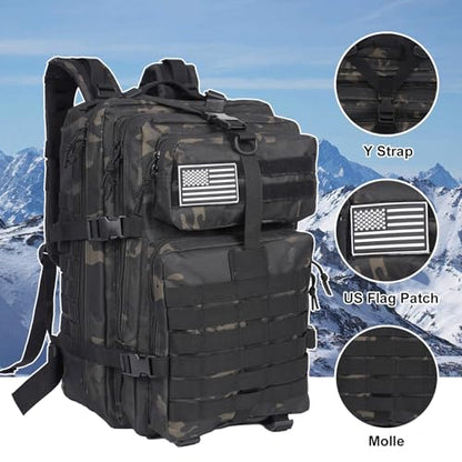 50L Large Military Tactical Backpack Molle Army Assault Pack for Travel Camping Hiking Fishing Backpack for men (black camo) - color: Black Camo