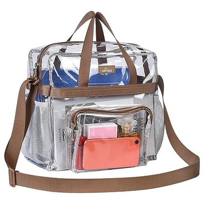 MAY TREE Clear Vinyl Tote Bag, 12 x 6 x 12 in, Brown, Suitable for Work, Travel, Sports, Office - color: Brown