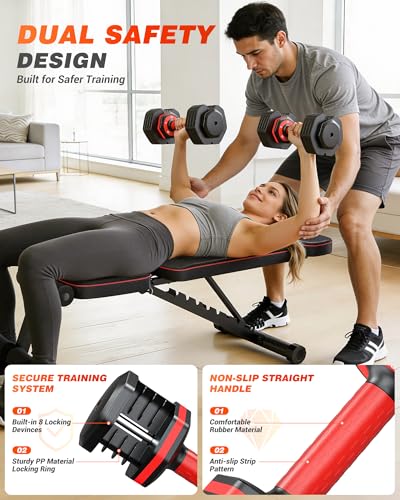 Adjustable Dumbbells Set of 2, 1 Hand Adjustable Weights Dumbbell Set and Workout Bench, 25/55/80lb Pair Weight Set For Home Gym Suit both Men and Women, Compact for Small Space Apartment Room - color: Classic-25lbs dumbbell+bench