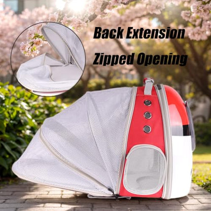 Back Expandable Cat Carrier Backpack for Cats Kitten Small Puppy, Airline Approved Cat Bubble Backpack, Space Capsule Astronaut Carrier - color: Red