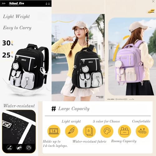 Mfikaryi Kids Backpack for Girls Boys, Teens School Backpack Multi-pocket Bookbag - color: Green