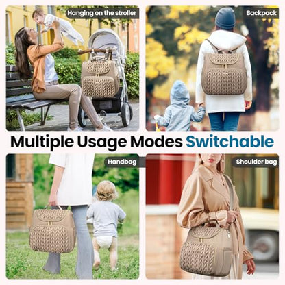 Tealari 4 in 1 Convertible Diaper Bag Backpack,Waterproof Baby Diaper Bag with Changing Pad,Converts into Baby Tote Bag,Diaper Backpack,Stroller Bag and Crossbody Diaper Bag - color: Khaki
