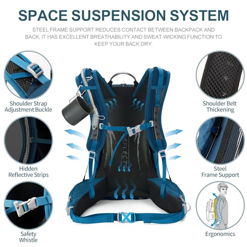 IX INOXTO Hiking Backpack, 26L/40L Waterproof Hiking Daypack with 3L Water Bladder and Rain Cover, Lightweight Travel Camping Backpack for Men Women (Blue) - color: Blue