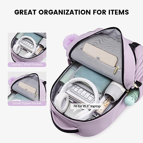 LOVEVOOK School Backpack for Teen Girls, Student Backpack Purse for 14-16 Teenage, Cute Kid Bookbag, Back to School Backpacks Fit 15.6 Inch Laptop, Large College Travel Bag, Light Purple - color: Light Purple