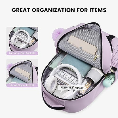 LOVEVOOK School Backpack for Teen Girls, Student Backpack Purse for 14-16 Teenage, Cute Kid Bookbag, Back to School Backpacks Fit 15.6 Inch Laptop, Large College Travel Bag, Light Purple - color: Light Purple