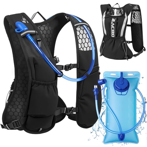 Zacro Running Hydration Vest Backpack, Running Vest with 2L Water Bladder for Men Women, Lightweight Water Backpack for Running, Hiking, Climbing, Camping, Cycling - color: Black