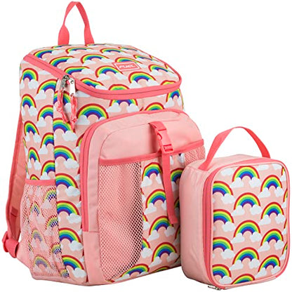 FUEL Lunch Backpack Set Teens Student Water Resistant Bookbag Bag Soft Reusable Insulated Cooler Lunch Box Thermal Travel Office Lunch Bag, Rainbow - color: Coral