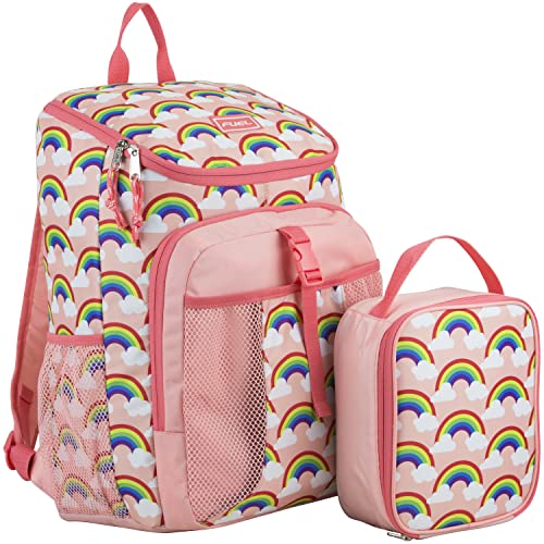 FUEL Lunch Backpack Set Teens Student Water Resistant Bookbag Bag Soft Reusable Insulated Cooler Lunch Box Thermal Travel Office Lunch Bag, Rainbow - color: Coral