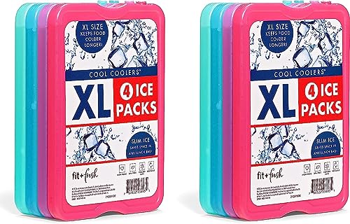 Cool Coolers by Fit & Fresh 4 Pack XL Slim Ice Packs, Quick Freeze Space Saving Reusable Ice Packs for Lunch Boxes or Coolers - color: Multi (8 Pack)