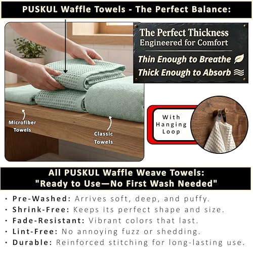 PÜSKÜL Natural 100% Turkish Cotton Waffle Bath Towels Set of 2-Piece | 32x63 inch Extra Large Absorbent Quick-Dry Lightweight Spa Towel | Luxury Sauna Accessories (Ice Green Bath Towels - Pack of 2) - color: Ice Green