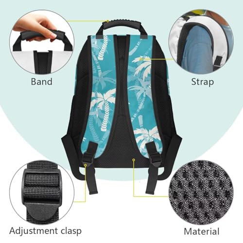 Lightweight Backpack for Teen Girls & Boys - School Bag Fit 15.6 Inch Laptop Compartment, 2 Elastic Side Pockets & Front Pockets Organizer (17.3x12.2x5.9in) Coconut Tree Print Blue - color: Coconut Tree Print Blue